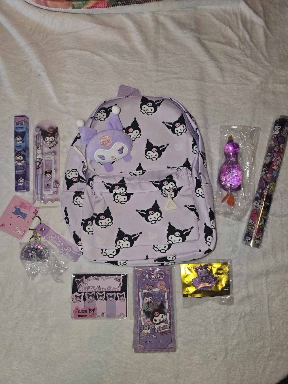 Sanrio Kuromi Mini Backpack with Matching Accessories - Lavender